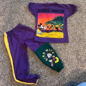 Vintage 90s Disney Purple and Green Mickey Mouse Dino Mick Matching Set